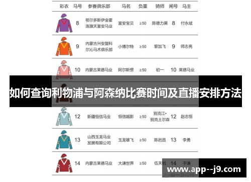 如何查询利物浦与阿森纳比赛时间及直播安排方法