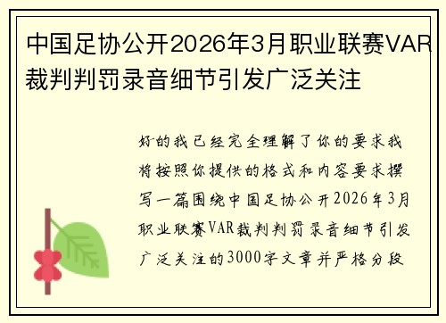 中国足协公开2026年3月职业联赛VAR裁判判罚录音细节引发广泛关注